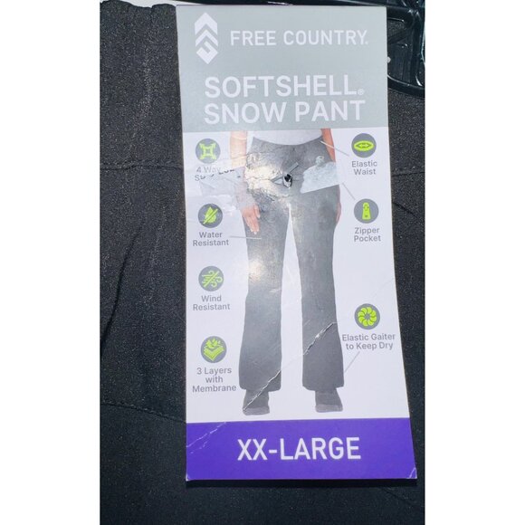 Free Country 2XL Black Softshell Snow Pants With 4-Way Stretch & Elastic Waist - Picture 3 of 3